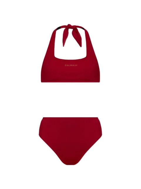 Balmain embellished-logo halterneck bikini Red BKBS826500