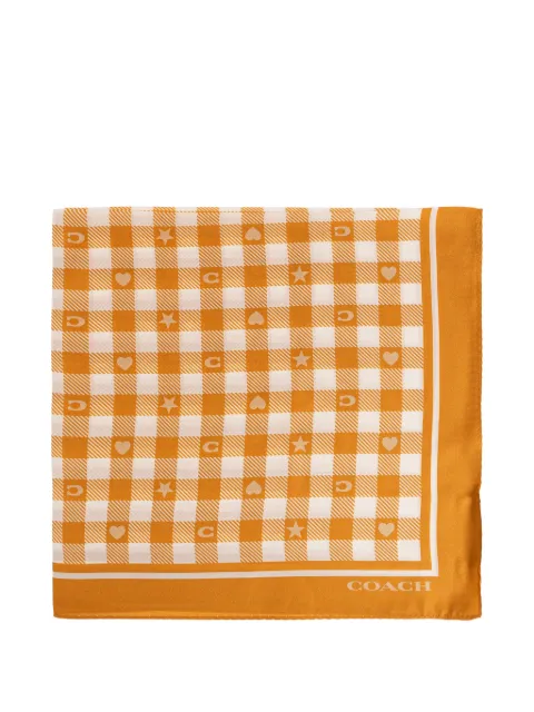 Coach gingham-print logo-print scarf Orange 29COWC5788330