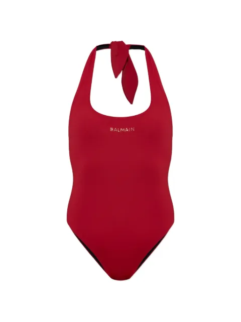 Balmain halterneck logo-embellished swimsuit Red BKBK726500