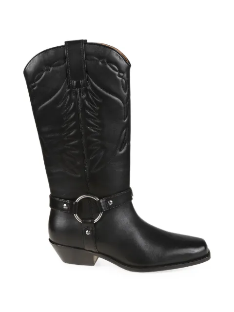 Patrizia Pepe embroidered leather cowboy boots Black 8Y0024L048