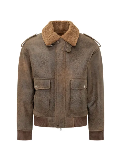 D-FOUR shearling-collar epaulette jacket Brown DF930MA
