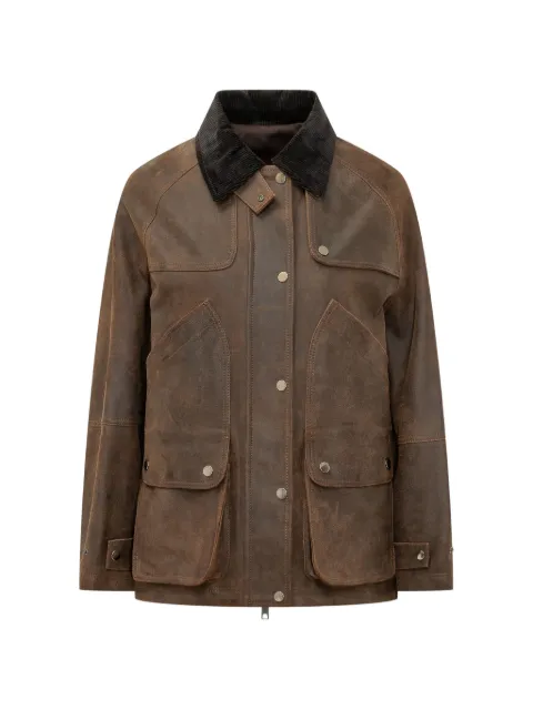 D-FOUR corduroy-collar storm-flap coat Brown DF442NTV
