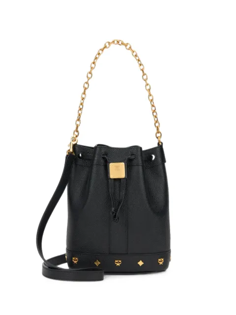 MCM mini Pina logo-plaque bucket bag Black MWDGADU03
