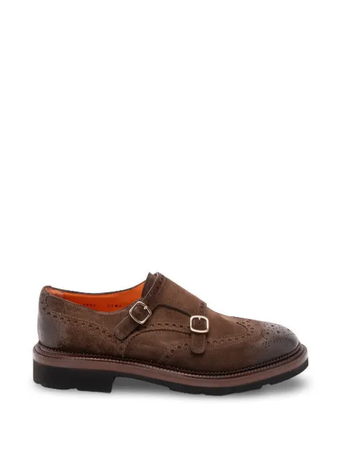 Santoni Kalamabuck double-strap loafers Brown MCCG19160JL4GVOE