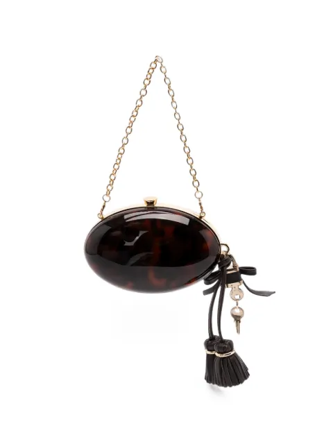 Self-Portrait tortoiseshell-effect tassel-detail clutch bag Brown PF26322