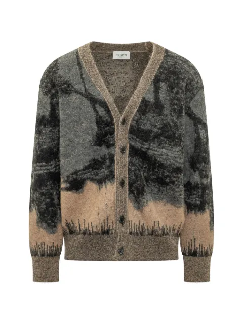 Laneus landscape-pattern V-neck cardigan Grey F6LAMACA044