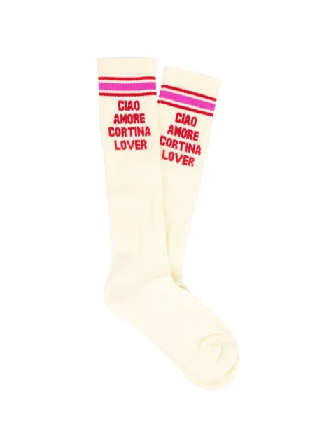 Giada Benincasa slogan-intarsia stripe-detail socks Neutrals FK2902