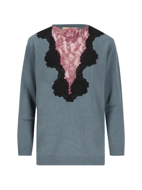 Valentino Garavani lace-panelled sweater Blue BKC77LAKD