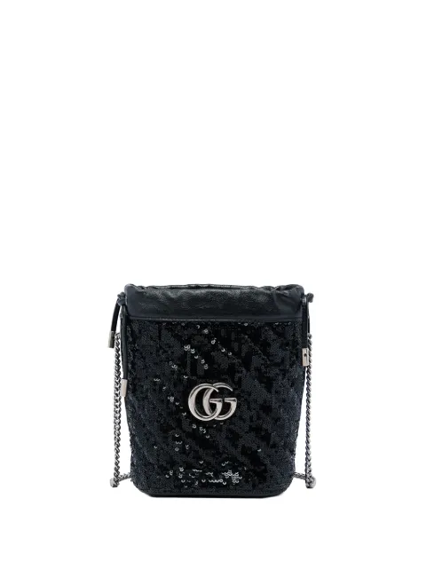 Gucci Pre-Owned 2000-2026 Small GG Marmont Sequined Diagonal Matelasse Calfskin bucket bag Black M167OAMW3C6SY524