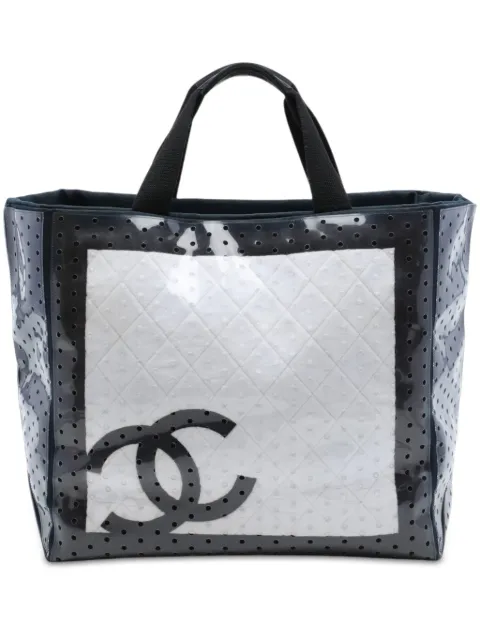CHANEL Pre-Owned 2008-2009 CC Quilted Cotton and PVC Punching tote bag Black DGP1HPTEWK42L637
