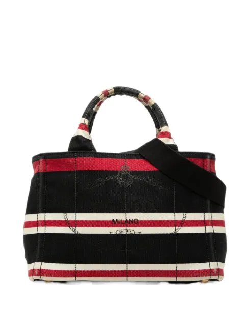 Prada Pre-Owned 2013-2026 Small Canvas Canapa Logo Stripes Tote satchel Black 3K862W6NKS8C01SZ