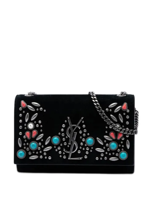Saint Laurent Pre-Owned 2017 Small Suede Monogram Stone Studded Kate crossbody bag Black 3SUO0472G2VIXR1W