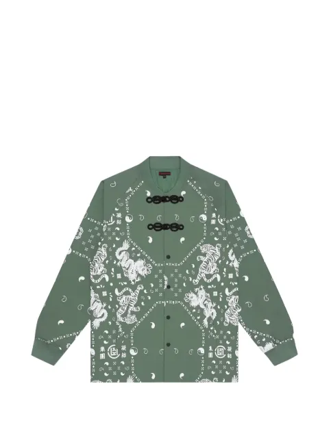 CLOT graphic-print frog-fastening bomber jacket Green CLJK22S40014OLIV