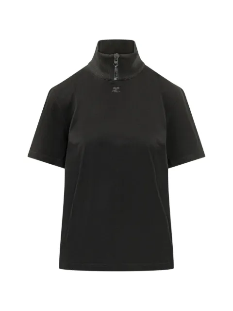 Courrèges ribbed-collar zip-up T-shirt Black 426JTS298JS0233