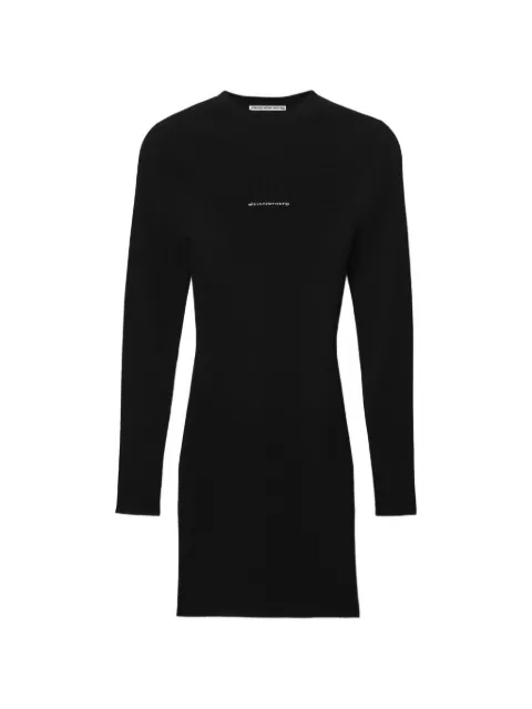 Alexander Wang textured-logo long-sleeve crewneck dress Black 1KC4266040