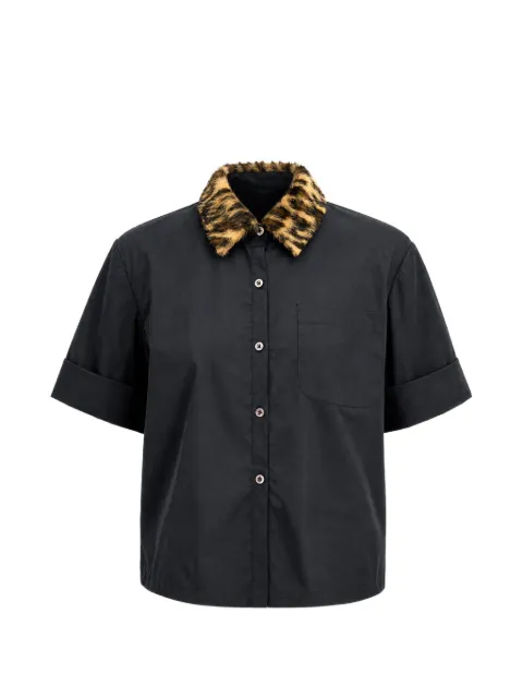 Toccin Zadie leopard-print collar cropped shirt Black TF6444T185