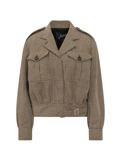 The Seafarer houndstooth-pattern belted jacket Brown SWJ0153TWF0124