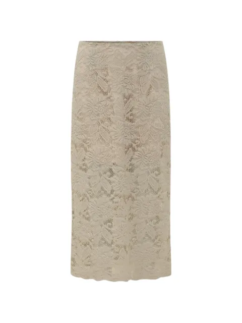 LE SULLY STUDIO lace-overlay midi skirt Neutrals 3363