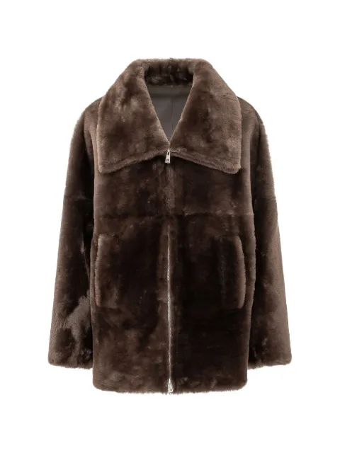 Blancha wide-collar shearling jacket Brown 26100302