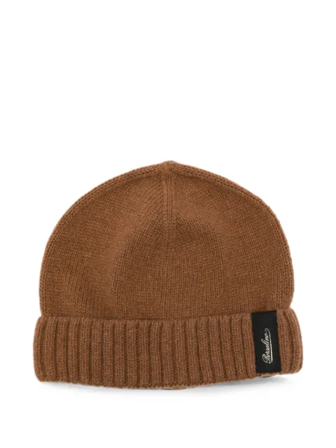Borsalino ribbed-knit logo-patch beanie hat Brown 13354EWSM193