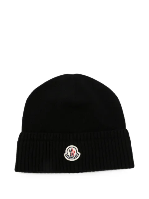 Moncler logo-patch ribbed-knit beanie hat Black L20913B00067M4281
