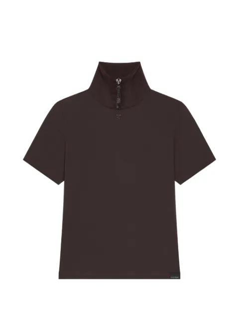 Courrèges zip-neck ribbed-collar T-shirt Brown 426JTS298JS0233