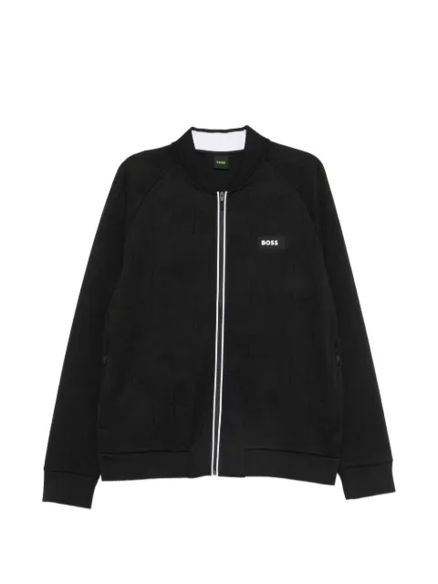 BOSS geometric-pattern zip-up sweater Black 50566825