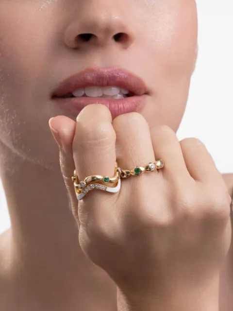 Cicada Jewelry diamond and emerald wave ring Gold 9398