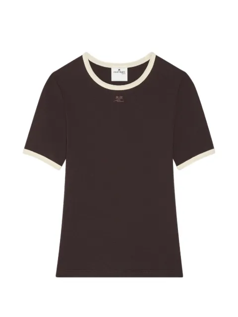 Courrèges contrast-trim logo-embroidered T-shirt Brown 326JTS017JS0300