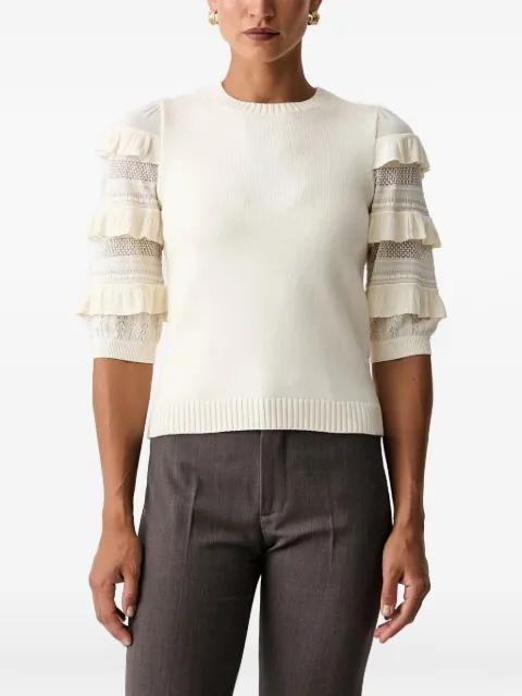 TWINSET mesh-stitch jumper with ruffles White 262TP3111