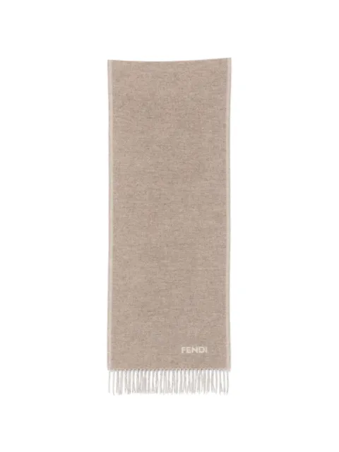 FENDI logo-intarsia fringed scarf Neutrals FXS416B1VY