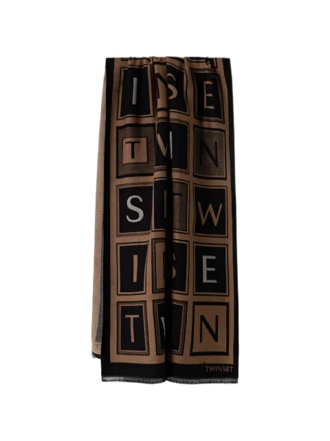 TWINSET logo-print frayed scarf Brown 262TA4340