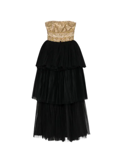 Naeem Khan beaded-bodice layered gown Neutrals 081G26