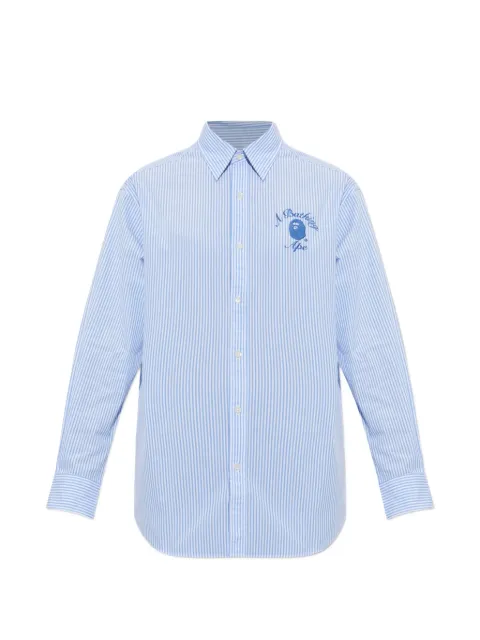A BATHING APE® embroidered-logo striped shirt Blue 0ZXSTW301312Q