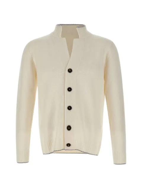 Eleventy ribbed-trim button-up cardigan Neutrals N76MAGN57MAG0N037