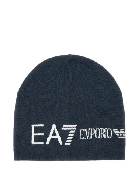 Ea7 Emporio Armani logo-jacquard ribbed beanie hat Blue 7X000913AF11994MB005