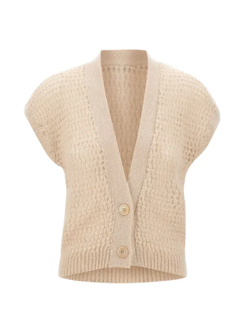 Eleventy openwork-knit sleeveless cardigan Neutrals N81MAGN16MAG0F03300