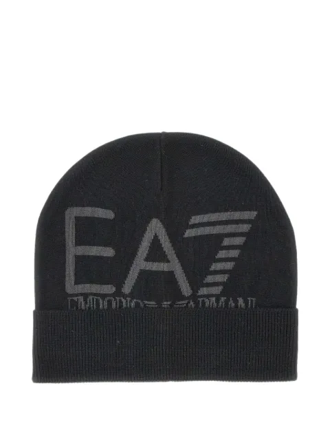 Ea7 Emporio Armani logo-jacquard ribbed beanie hat Black 7X000006AF11994