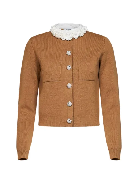 Self-Portrait embellished ruffled-collar cardigan Brown 094CABRBROWN