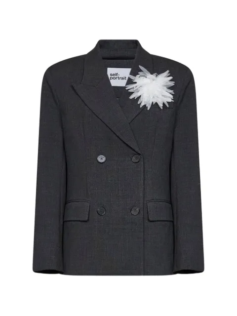 Self-Portrait double-breasted floral-corsage blazer Grey 082JGRGREY