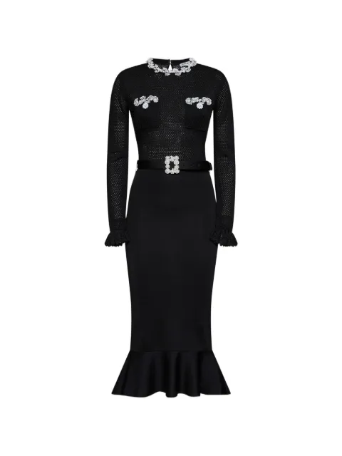 Self-Portrait beaded-embroidery peplum midi dress Black 085MCBBLACK