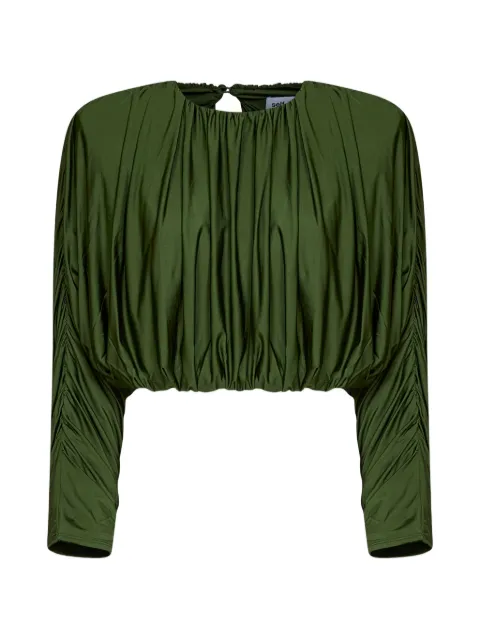 Self-Portrait gathered cropped top Green 009TAGGREEN