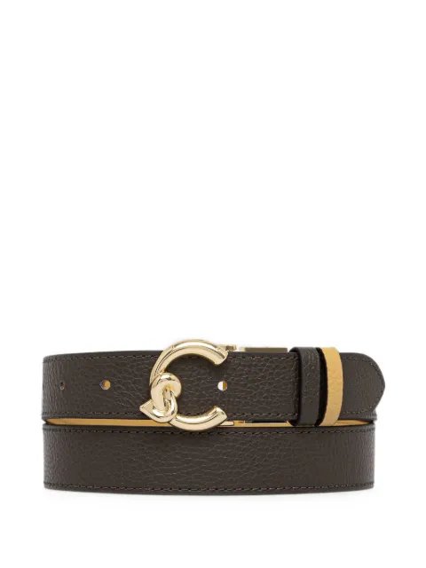 Coccinelle C-Me logo-buckle grained belt Brown E3SSM110601