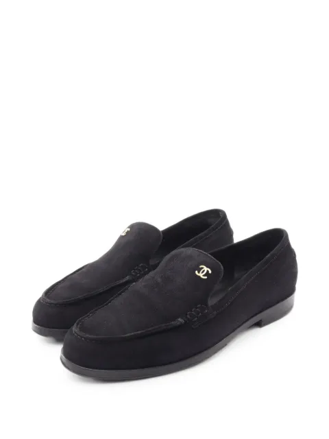 CHANEL Pre-Owned 1986-1988 logo-plaque loafers Black 1097430