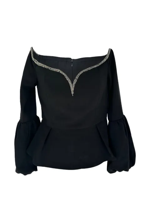 Self-Portrait crystal-embellished puff-sleeve top Black RFCPUGBCL784979W