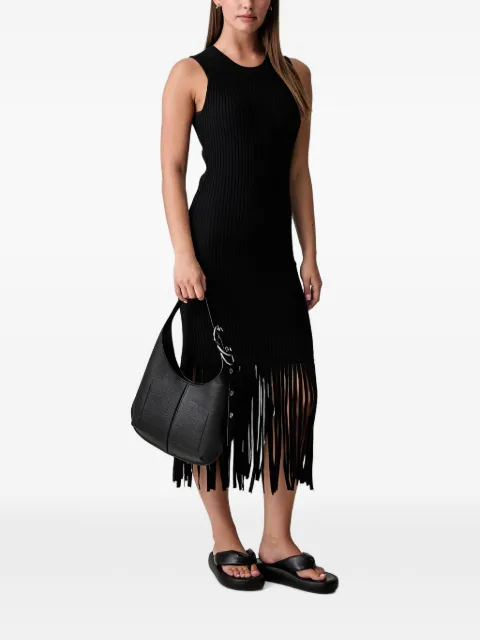 DKNY ribbed-knit fringe-trim midi dress Black P6EUAD33