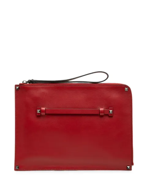 Valentino Garavani Pre-Owned 2000-2017 Leather Rockstud Wristlet clutch bag Red MQIH06RFV78IKN4N