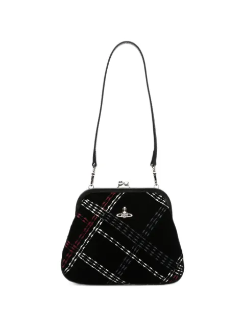 Vivienne Westwood Orb-plaque check-pattern clutch bag Black 4B01001BWW01ID