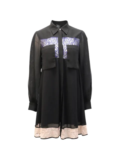 Alexander McQueen Pre-Owned lace-trim flared shirt dress Black NAPPUGBCL140721W