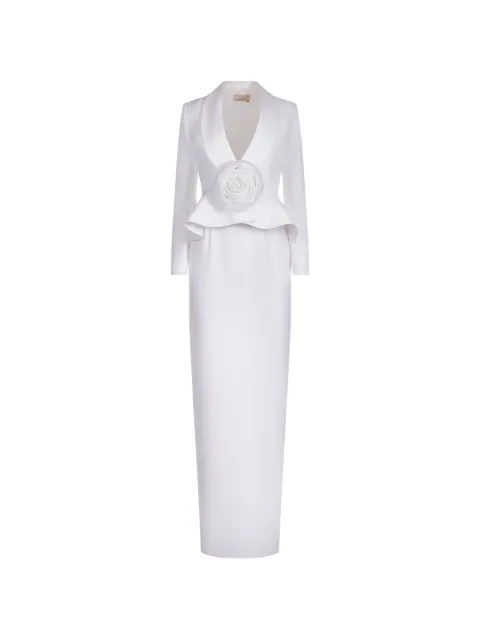 ARAFTU floral-applique peplum maxi dress White ROJK01D0726